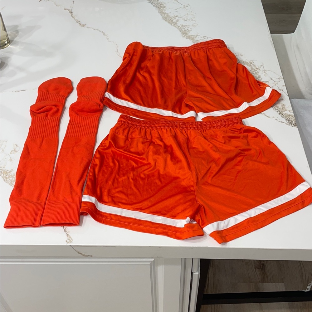Nike Set of 2 Dri Fit Vibrant Orange Athletic Shorts (Soccer) & 1 pair Socks | M - Picture 2 of 7